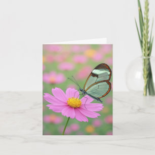 Notkort Glasvinge Fjäril på en Cosmos Blomma Kort