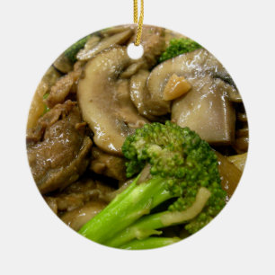 Nötkött, broccoli och champinjonstam julgransprydnad keramik