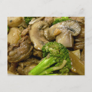 Nötkött, broccoli och champinjonstam vykort