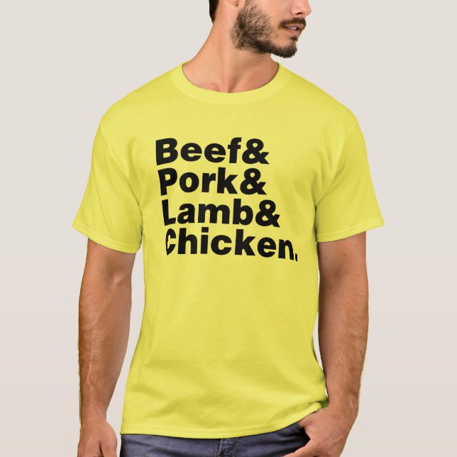 Nötkött & gris & Lamb & Chicken. T Shirt (Framsida)