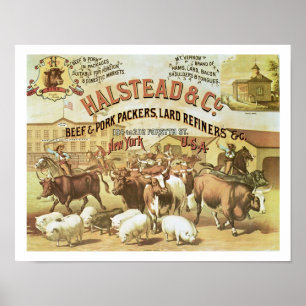 Nötkött- & grispackare, c.1880 (färglithoen) poster