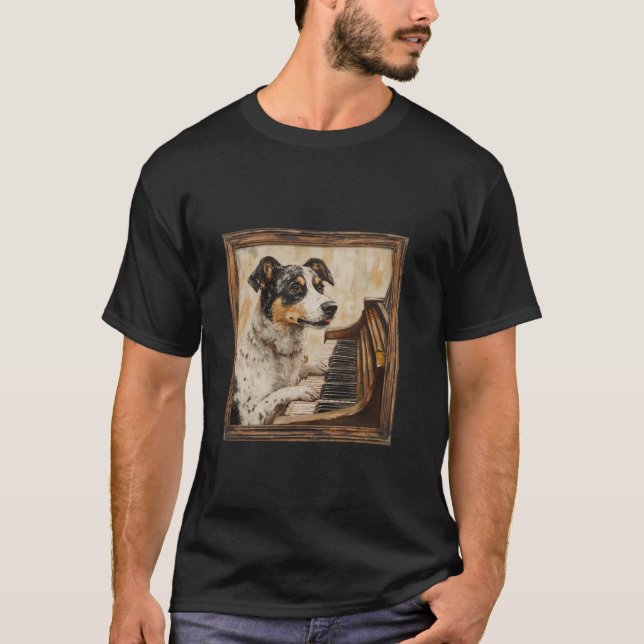 Nötkött Hund Piano Hund T Shirt (Framsida)