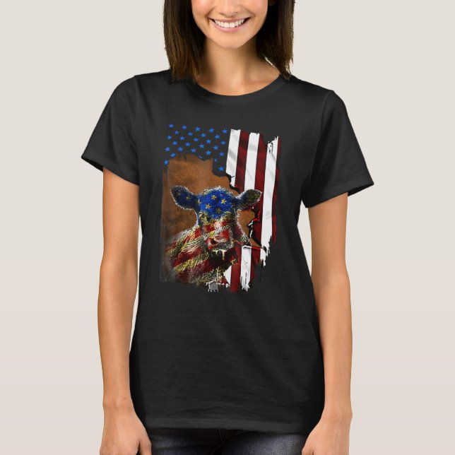 Nötkreatur, Flagga Amerika 4 juli T Shirt (Framsida)