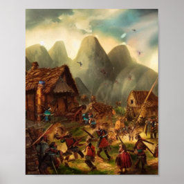 Nötkreatur i Village Digital Art Poster