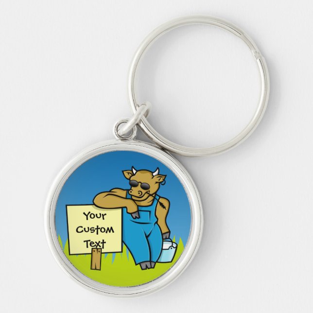 Nötkreatur med tecken rund silverfärgad nyckelring (Framsidan)