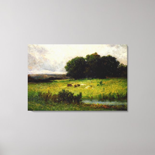 Nötkreatur Nära Bäck - Edward Mitchell Bannister Canvastryck (Framsida)