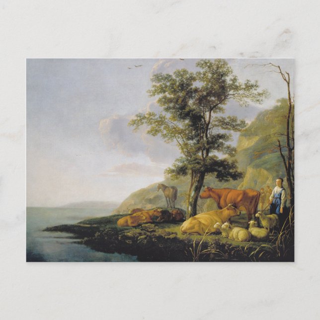 Nötkreatur nära en flod  Aelbert Cuyp   Vykort (Framsida)