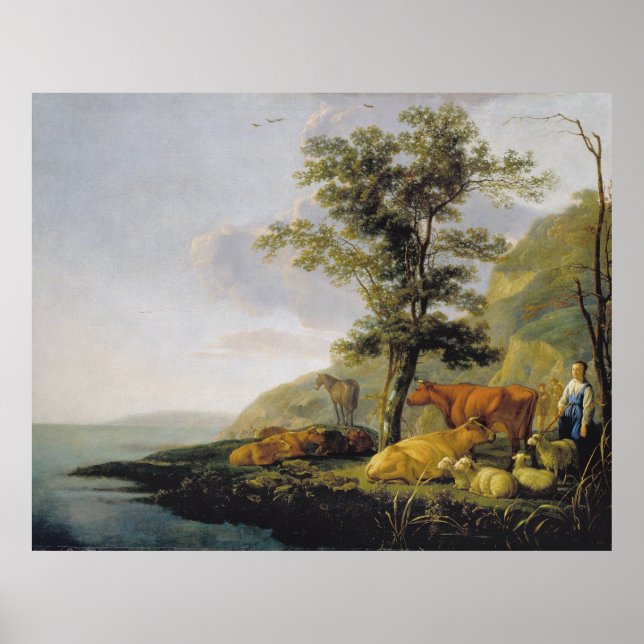 Nötkreatur nära floden Aelbert Cuyp Poster (Framsidan)