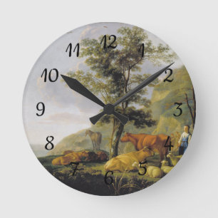 Nötkreatur nära floden Aelbert Cuyp Rund Klocka