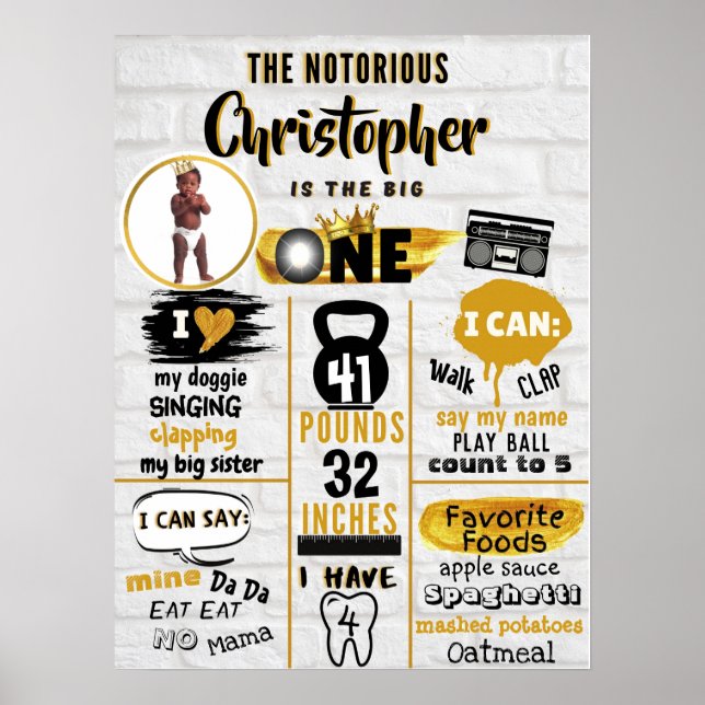 Notorious One Hip Hop Milstolpe 1-års Födelsedagsf Poster (Framsidan)