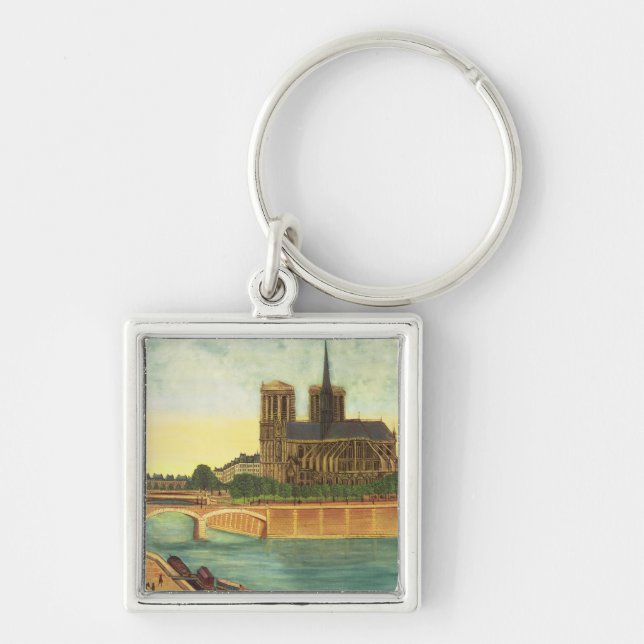 Notre Dame c.1933 Fyrkantig Silverfärgad Nyckelring (Framsidan)