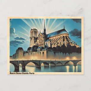 Notre Dame Castle Paris Vintage resor Vykort