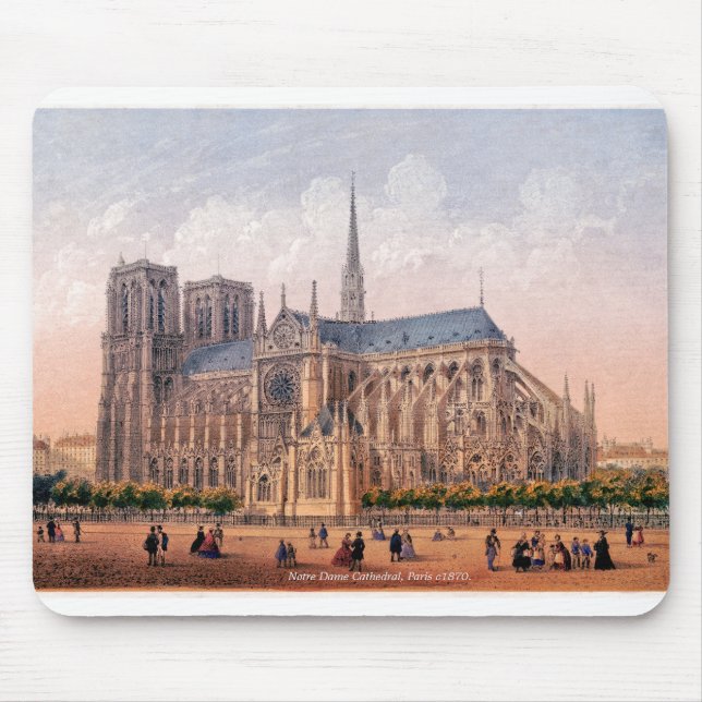 Notre Dame Cathedral 1870 print, Paris Frankrike Musmatta (Framsidan)