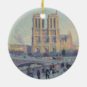 Notre Dame Cathedral Paris Frankrike Classic Paint Julgransprydnad Keramik