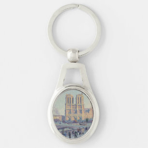 Notre Dame Cathedral Paris Frankrike Classic Paint Ovalt Silverfärgad Nyckelring