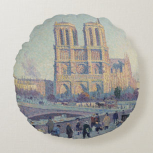 Notre Dame Cathedral Paris Frankrike Classic Paint Rund Kudde