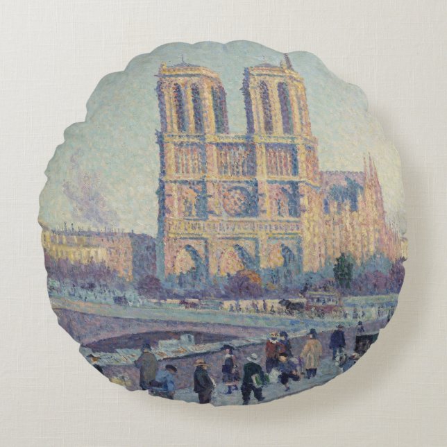 Notre Dame Cathedral Paris Frankrike Classic Paint Rund Kudde (Framsidan)