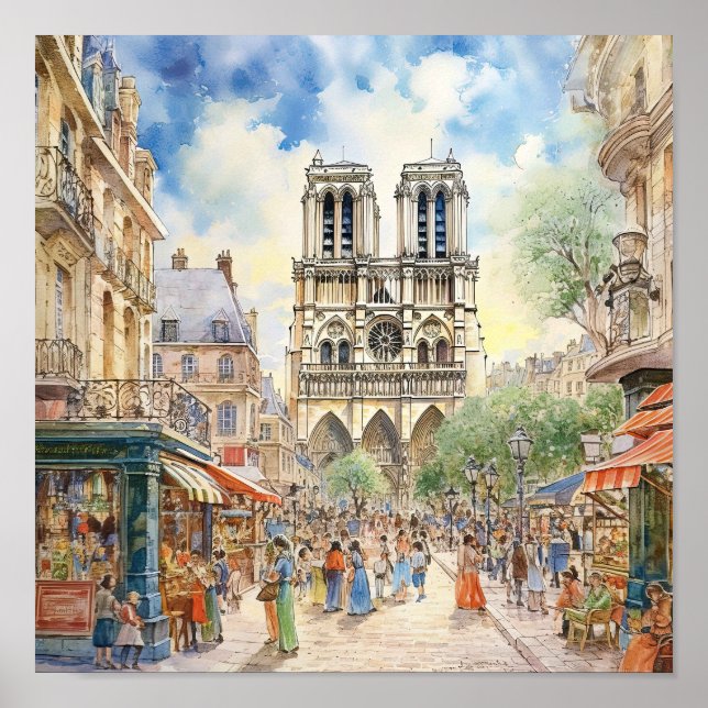 Notre Dame Cathedral Paris Scene Art Poster (Framsidan)