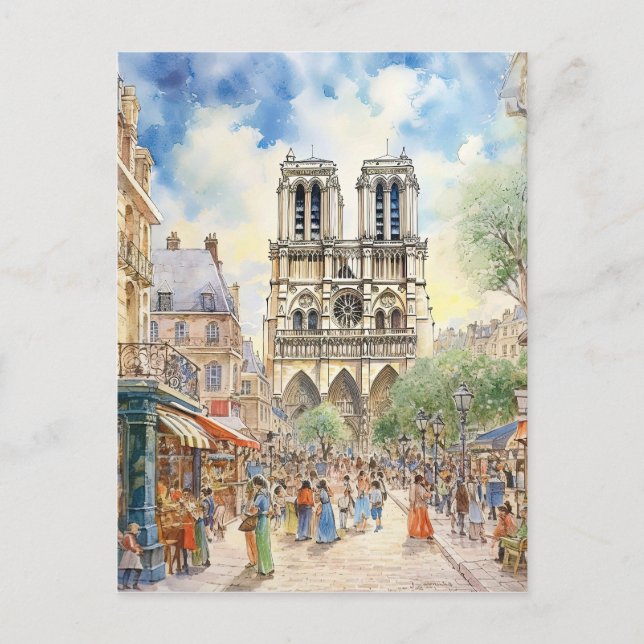 Notre Dame Cathedral Paris Scene Art Vykort (Framsida)