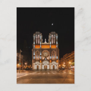 Notre-dame de nice på natten glödande vykort