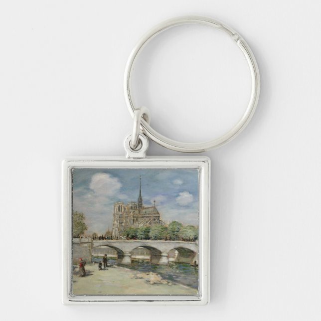 Notre Dame de Paris, c.1900 Fyrkantig Silverfärgad Nyckelring (Framsidan)