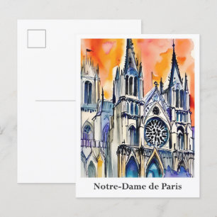 Notre-Dame de Paris Frankrike Watercolor Travel Vykort