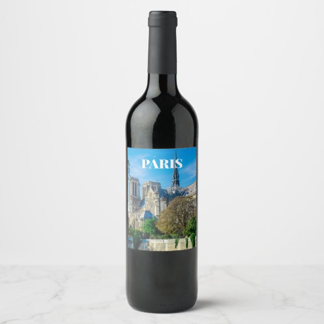 Notre Dame de Paris i Frankrike Vinflaska Etikett (Framsida)