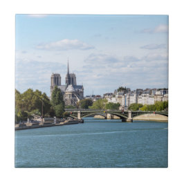 Notre Dame de Paris och Seine River - Frankrike Kakelplatta