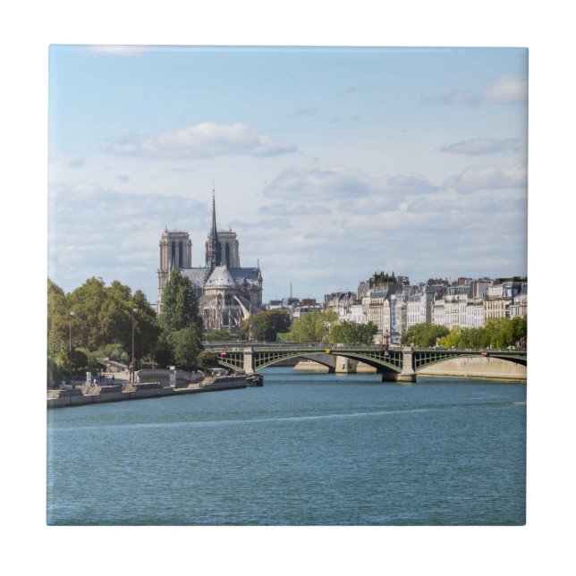 Notre Dame de Paris och Seine River - Frankrike Kakelplatta (Framsidan)