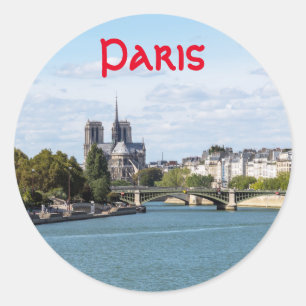 Notre Dame de Paris-synen från Pont d'Austerlitz Runt Klistermärke