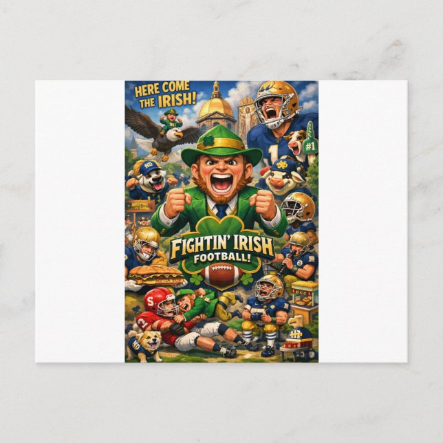 Notre Dame Fighting Irish Roligt Logotyp Vykort (Framsida)