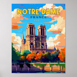 Notre Dame Frankrike vintage resor illustration Poster