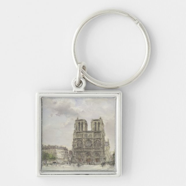 Notre Dame Fyrkantig Silverfärgad Nyckelring (Framsidan)