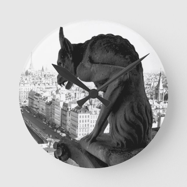 Notre Dame Gothic Gargoyle Photo Print Wall Clock Rund Klocka (Framsida)