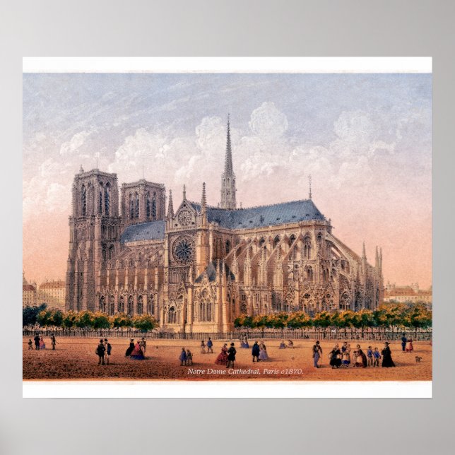 Notre Dame-katedralen 1870 tryck, Paris Frankrike Poster (Framsidan)