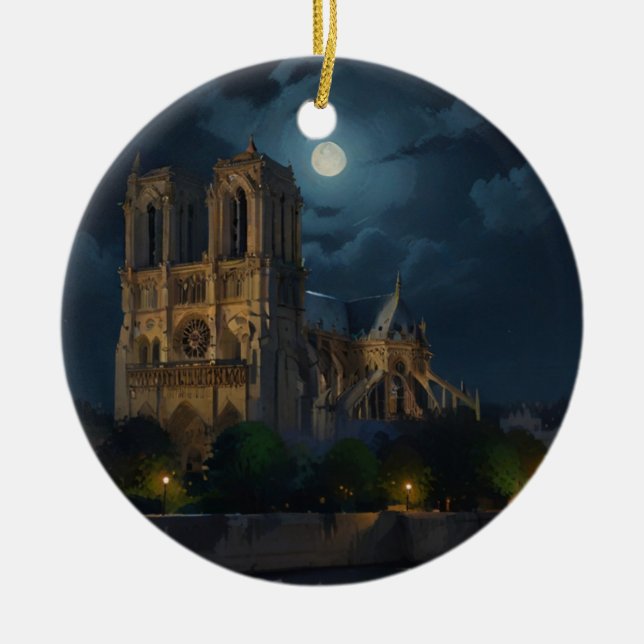 Notre Dame och Full Moon Art Julgransprydnad Keramik (Framsidan)