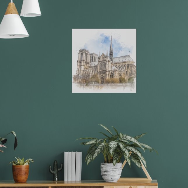 Notre Dame Paris Akvarell Katedral Konst Affisch  (Vardagsrum 1)