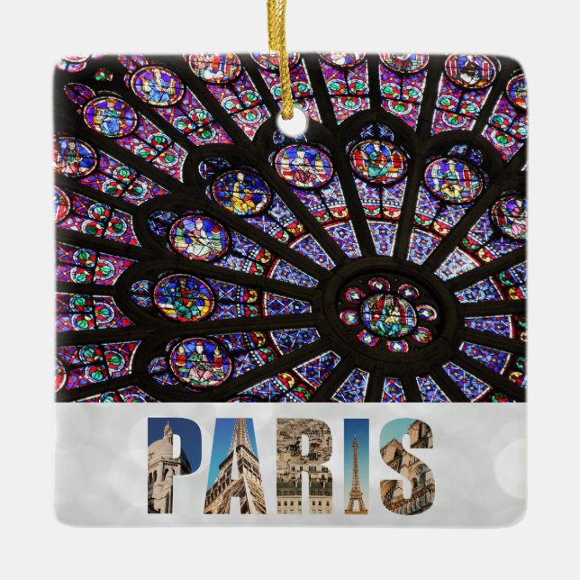 Notre Dame Paris Cathedral Stached Glass Window Julgransprydnad Keramik (Framsida)