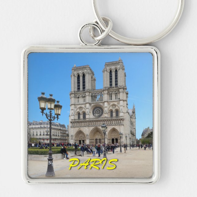 Notre Dame PARIS Fyrkantig Silverfärgad Nyckelring (Framsidan)