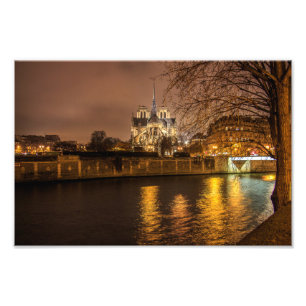 Notre Dame Paris i natt - Fototryck