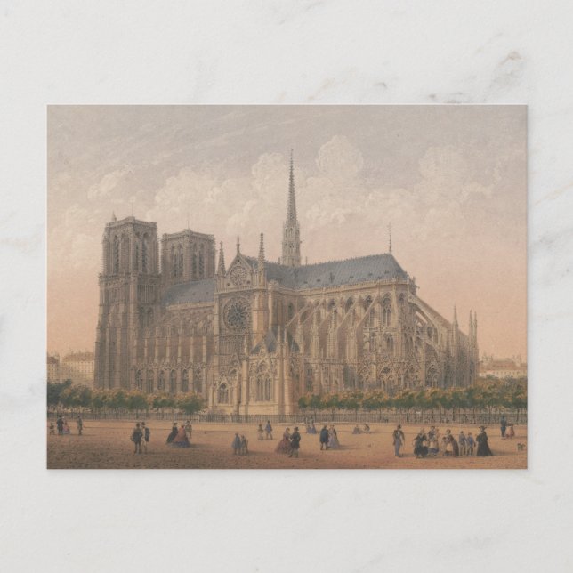Notre Dame, Paris Lithograph av Charles Rivière Vykort (Framsida)