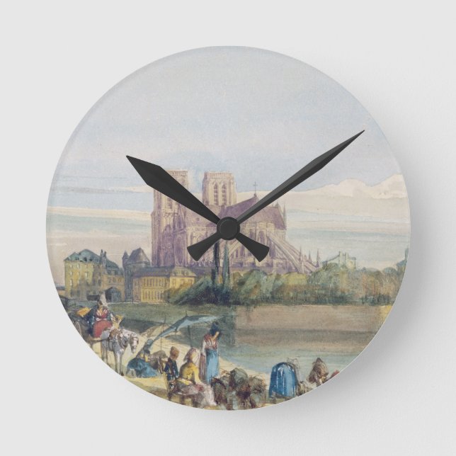 Notre Dame, Paris (w/c on papper) Rund Klocka (Framsida)