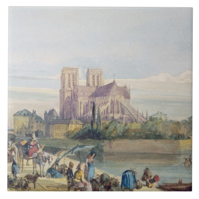 Notre Dame Paris (w/c på papper) Kakelplatta (Framsidan)