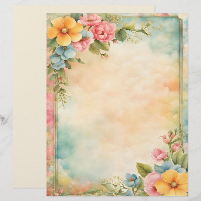 Nött och chic blomstermönstrat brevpapper (Fram/baksida)