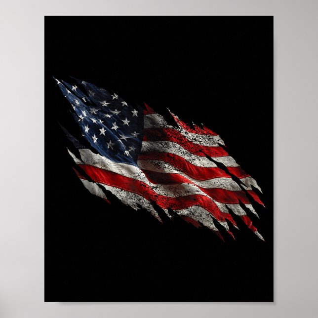 Nött sönderriven amerikansk flagga  poster (Framsidan)