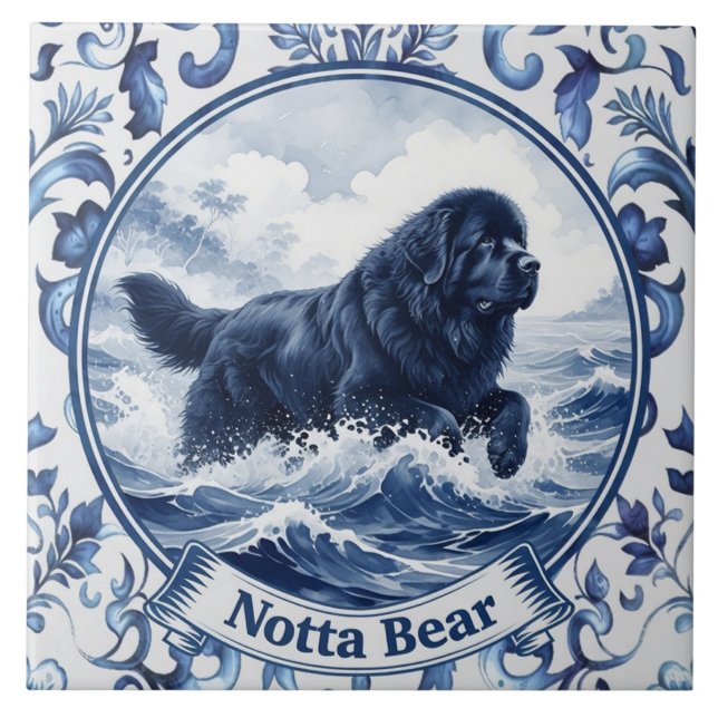 Notta Bear Delft Blue Newfoundland Kakelplatta (Framsidan)