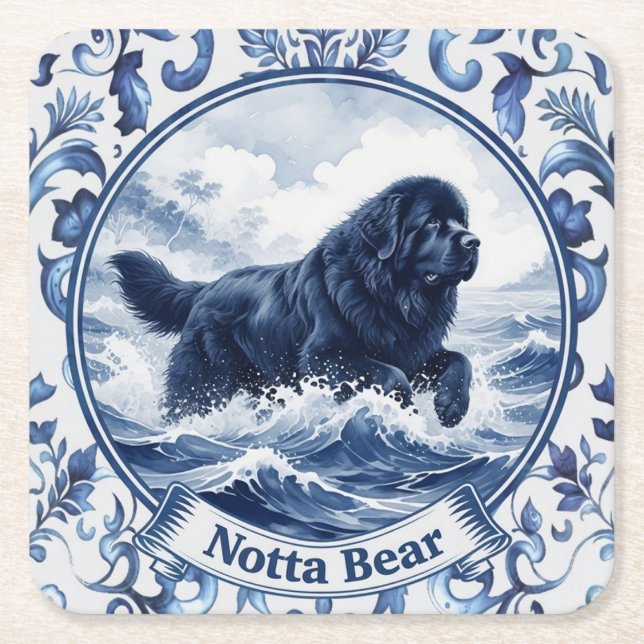 Notta Bear Delft Blue Newfoundland Underlägg Papper Kvadrat (Framsidan)