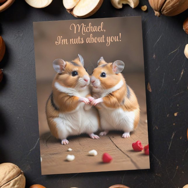 Nötter om dig Hamsterpar Alla hjärtans dag-kort Julkort (Nuts about your sweetheart? Send them this card!)