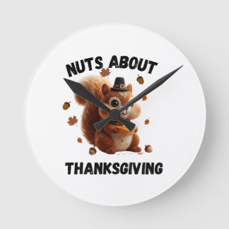 Nötter om paj – Söt garn ekorre Thanksgiving Rund Klocka