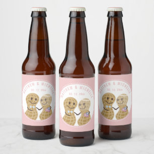 Nötter om varandra Rosa bröllop Brud Shower Ölflaska Etikett